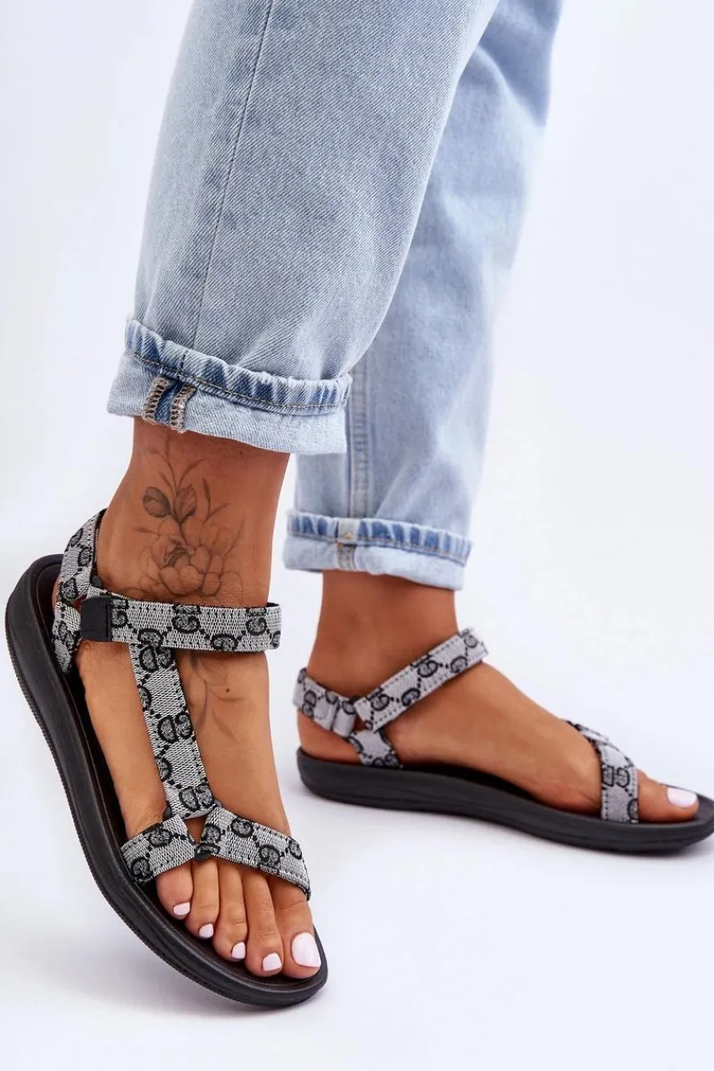 Sandały Płaskie>Boto Damskie Sportowe Sandały We Wzory Biało-Czarne Ultimate