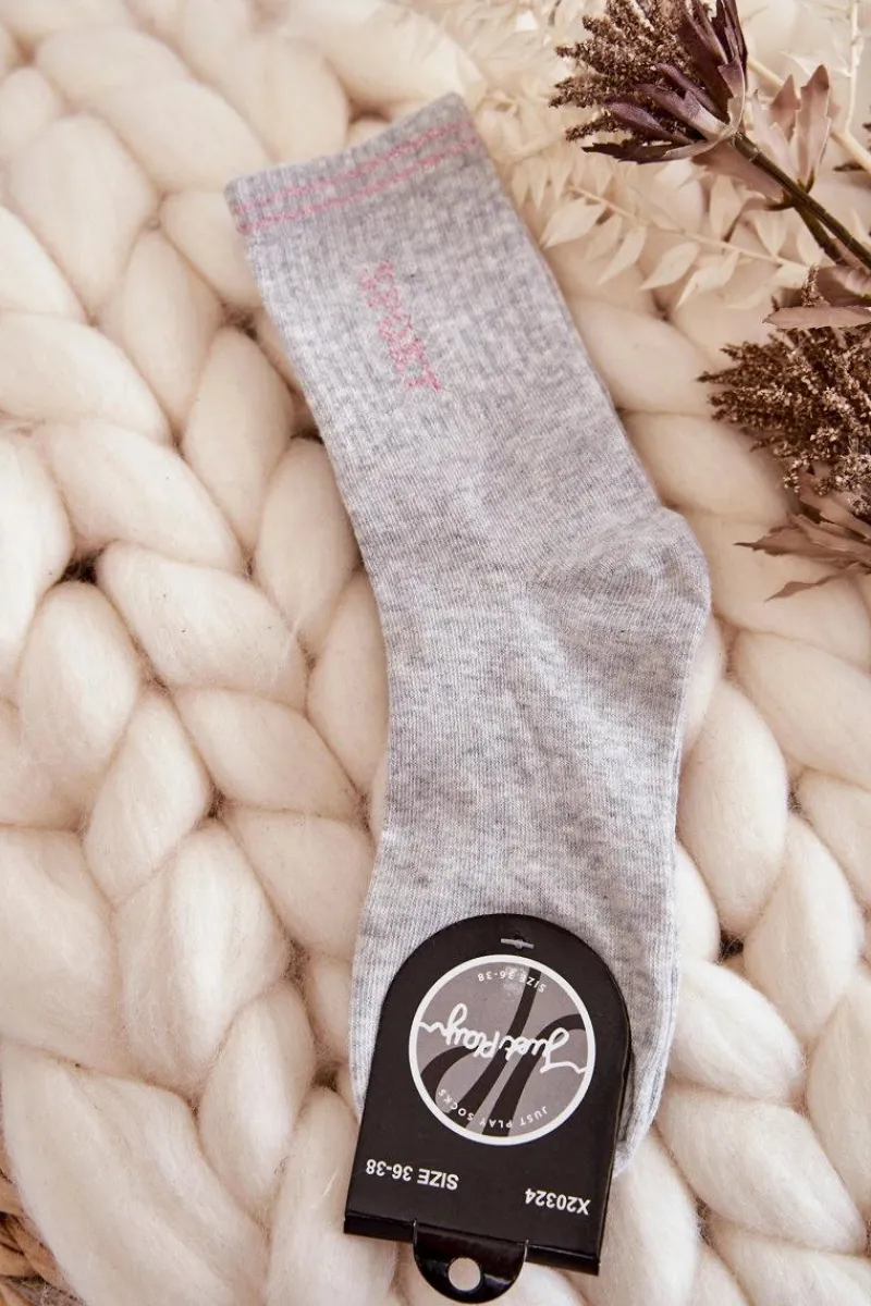 Skarpetki|Skarpetki>Just Play Damskie Sportowe Skarpety Pionowy Napis Sport Szare