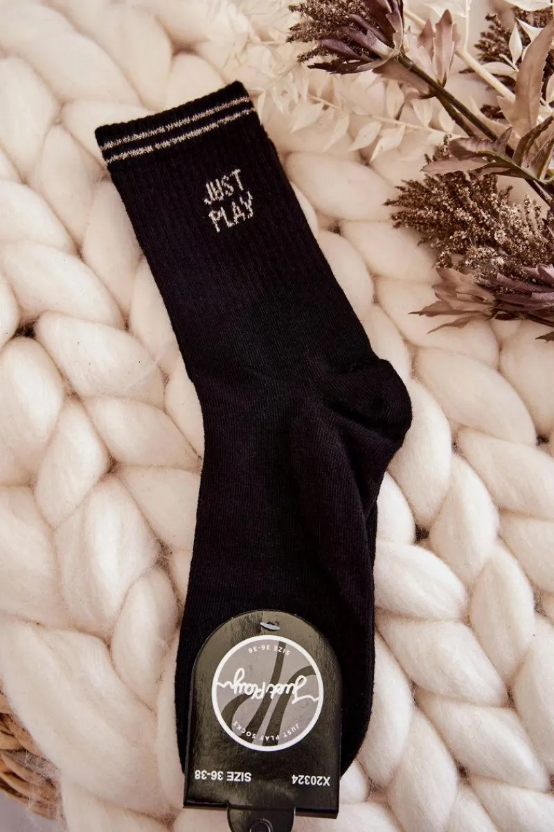 Skarpetki|Skarpetki>Just Play Damskie Sportowe Skarpety Poziomy Napis Czarne