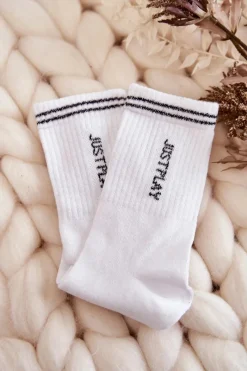 Hot Damskie Sportowe Skarpety Pionowy Napis Białe Skarpetki|Skarpetki