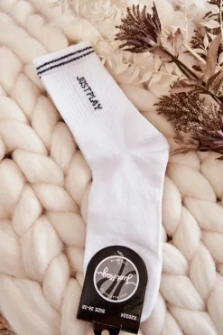 Hot Damskie Sportowe Skarpety Pionowy Napis Białe Skarpetki|Skarpetki