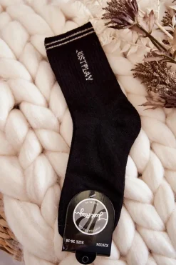 Best Damskie Sportowe Skarpety Pionowy Napis Czarne Skarpetki|Skarpetki