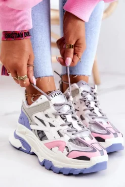 Online GOE Damskie Sportowe Skórzane Sneakersy JJ2N4090 Multikolor