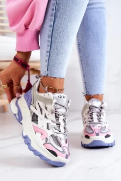 Online GOE Damskie Sportowe Skórzane Sneakersy JJ2N4090 Multikolor