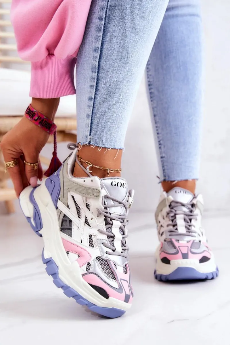 Online GOE Damskie Sportowe Skórzane Sneakersy JJ2N4090 Multikolor