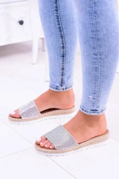 Damskie Srebrne Klapki Lu Boo Cyrkonie ShineMadam Damskie Klapki Damskie Klasyczne