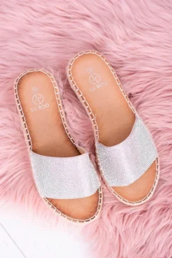 Damskie Srebrne Klapki Lu Boo Cyrkonie ShineMadam Damskie Klapki Damskie Klasyczne