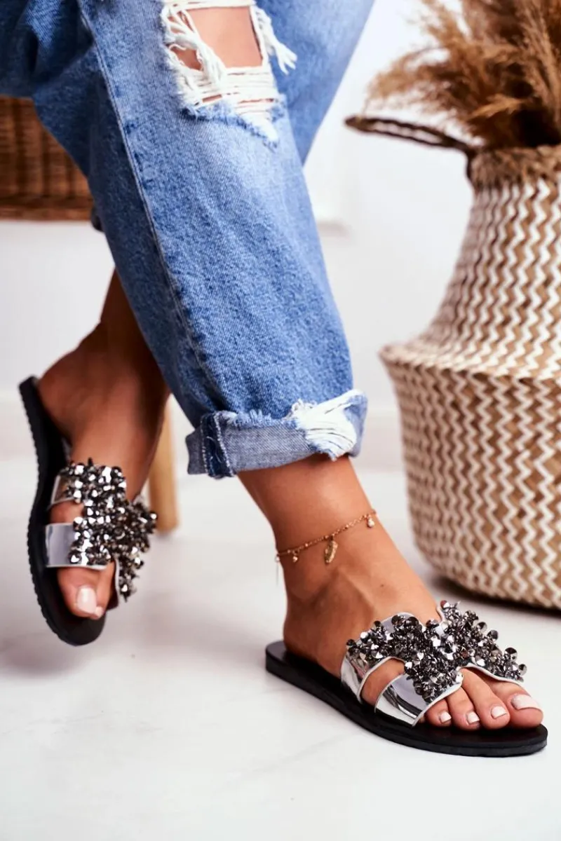 Online Boto Damskie Srebrne Klapki Z Cyrkoniami Swallow