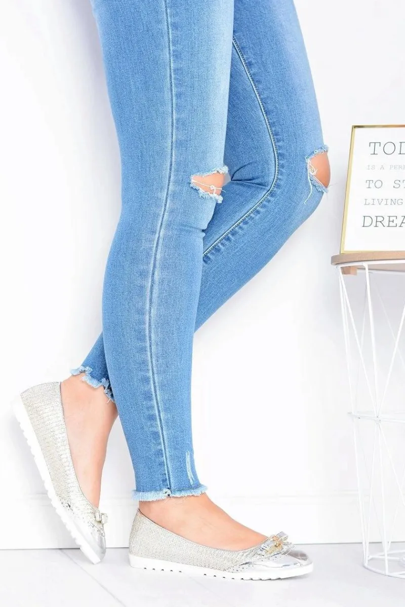 Hot Boto Damskie Srebrne Wsuwane Balerinki Z Kokardką Cleoss