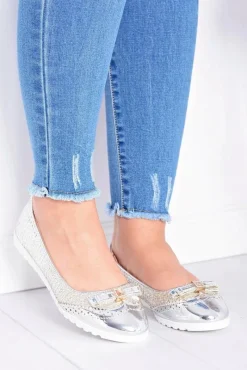 Hot Boto Damskie Srebrne Wsuwane Balerinki Z Kokardką Cleoss