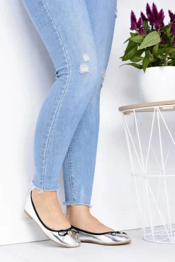 Boto Damskie Srebrne Wsuwane Balerinki Cleoss