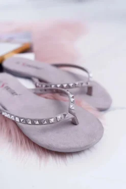 Sale Damskie Szare Klapki Japonki Z Ćwiekami Heaven Damskie Klapki Damskie Japonki