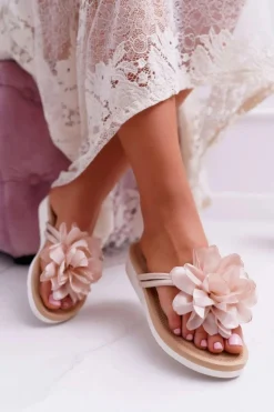 New Boto Damskie Szare Klapki Japonki Kwiat Drademos