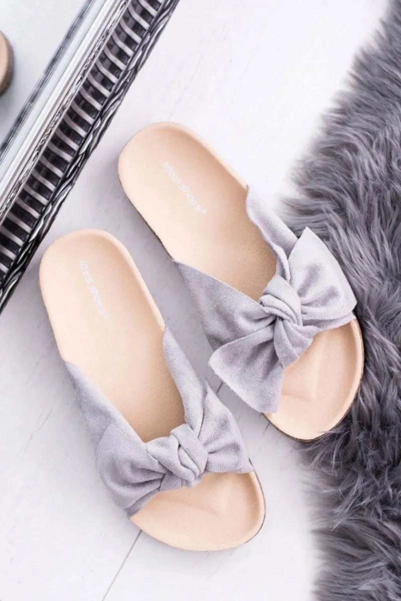 New Boto Damskie Szare Klapki Na Korku Kokarda Dominica