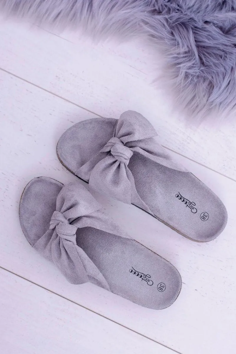 Best Boto Damskie Szare Klapki Na Korku Kokarda Wendy