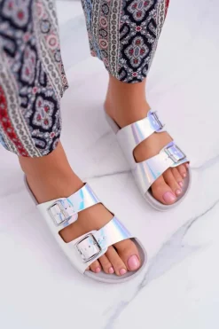 Clearance Boto Damskie Szare Profilowane Klapki Opalizujące Astramos