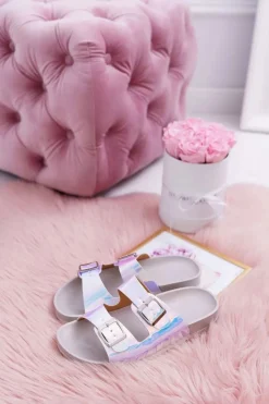 Clearance Boto Damskie Szare Profilowane Klapki Opalizujące Astramos