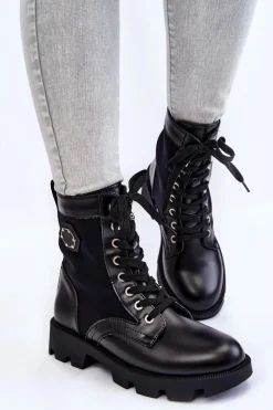 Clearance Boto Damskie Sznurowane Botki Trapery Z Ociepleniem Czarne Nomi