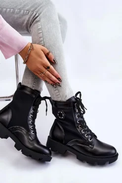 Clearance Boto Damskie Sznurowane Botki Trapery Z Ociepleniem Czarne Nomi