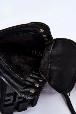 Clearance Boto Damskie Sznurowane Botki Trapery Z Ociepleniem Czarne Nomi