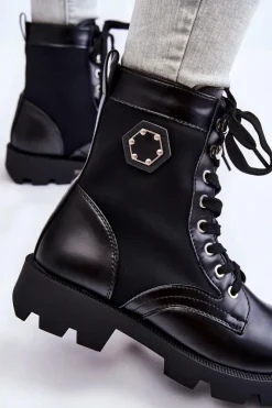 Clearance Boto Damskie Sznurowane Botki Trapery Z Ociepleniem Czarne Nomi