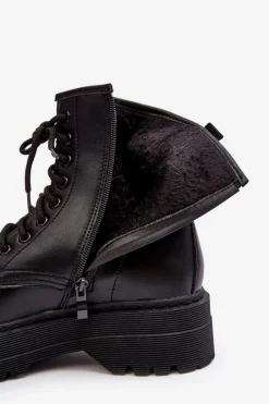New Boto Damskie Sznurowane Botki Workery Na Grubej Podeszwie Czarne Biancis
