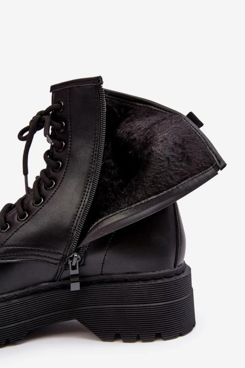 New Boto Damskie Sznurowane Botki Workery Na Grubej Podeszwie Czarne Biancis