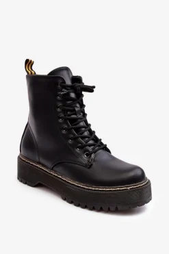 New Damskie Sznurowane Botki Trapery Czarne Maddis Damskie Damskie Trapery|Botki Sznurowane