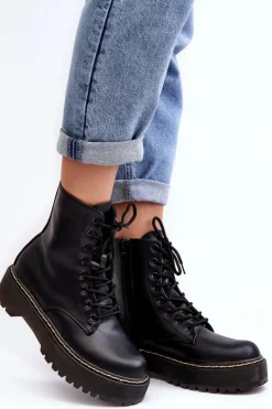 New Damskie Sznurowane Botki Trapery Czarne Maddis Damskie Damskie Trapery|Botki Sznurowane
