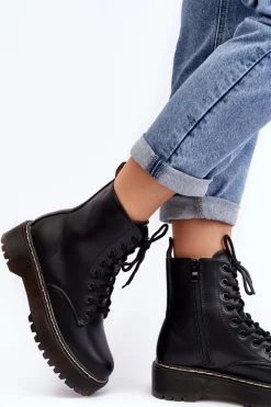 New Damskie Sznurowane Botki Trapery Czarne Maddis Damskie Damskie Trapery|Botki Sznurowane