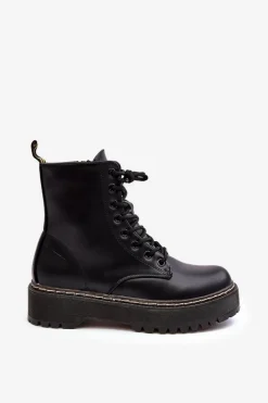 New Damskie Sznurowane Botki Trapery Czarne Maddis Damskie Damskie Trapery|Botki Sznurowane