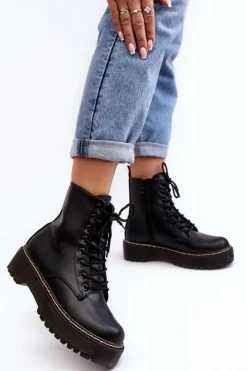 New Damskie Sznurowane Botki Trapery Czarne Maddis Damskie Damskie Trapery|Botki Sznurowane