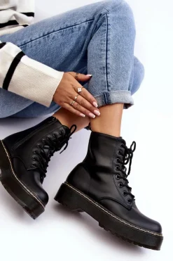 New Damskie Sznurowane Botki Trapery Czarne Maddis Damskie Damskie Trapery|Botki Sznurowane