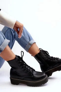 New Damskie Sznurowane Botki Trapery Czarne Maddis Damskie Damskie Trapery|Botki Sznurowane