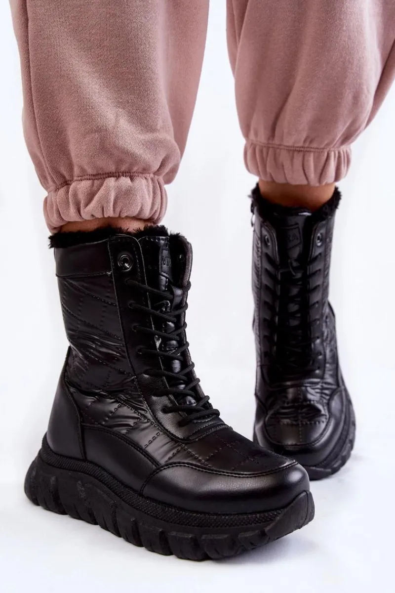 Śniegowce Damskie|Botki Płaskie>Buty damskie Vinceza Damskie Sznurowane Botki Śniegowce Na Platformie Czarne Anubi