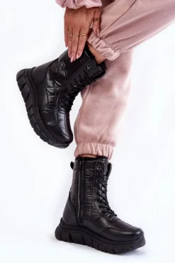 Śniegowce Damskie|Botki Płaskie>Buty damskie Vinceza Damskie Sznurowane Botki Śniegowce Na Platformie Czarne Anubi