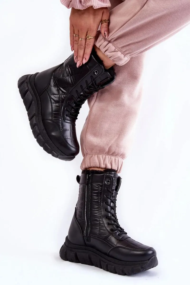 Śniegowce Damskie|Botki Płaskie>Buty damskie Vinceza Damskie Sznurowane Botki Śniegowce Na Platformie Czarne Anubi