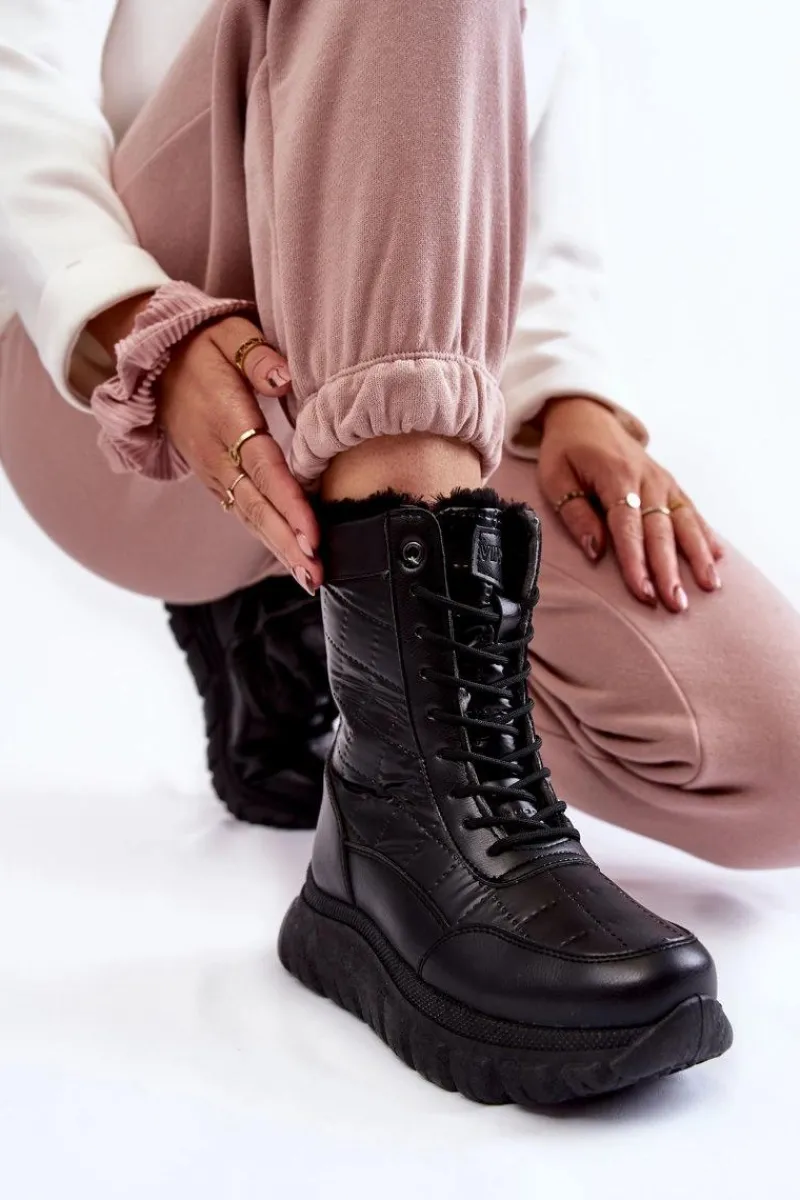 Śniegowce Damskie|Botki Płaskie>Buty damskie Vinceza Damskie Sznurowane Botki Śniegowce Na Platformie Czarne Anubi