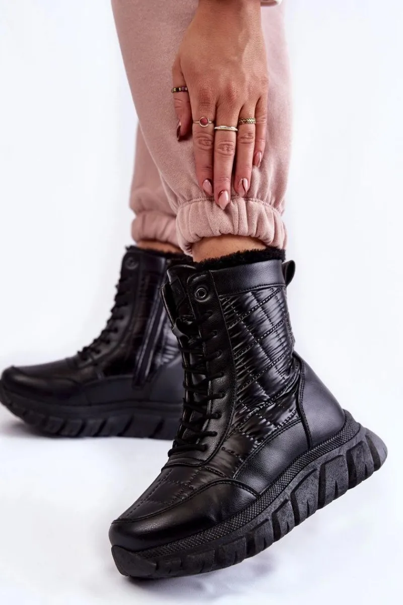 Śniegowce Damskie|Botki Płaskie>Buty damskie Vinceza Damskie Sznurowane Botki Śniegowce Na Platformie Czarne Anubi