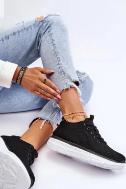 Buty Sportowe Na Platformie|Sneakersy Damskie>Boto Damskie Sznurowane Buty Sportowe Czarne Lavarone Czarny
