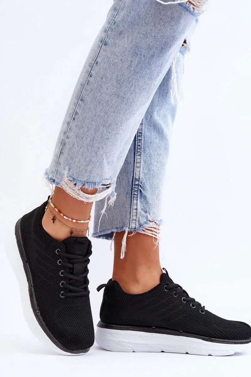 Buty Sportowe Na Platformie|Sneakersy Damskie>Boto Damskie Sznurowane Buty Sportowe Czarne Lavarone Czarny