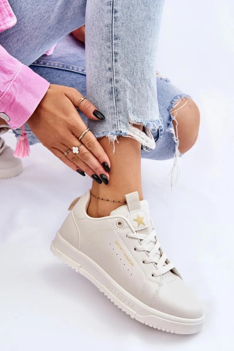 Buty Sportowe Na Platformie|Sneakersy Damskie>Boto Damskie Sznurowane Buty Sportowe Beżowe Mikaela