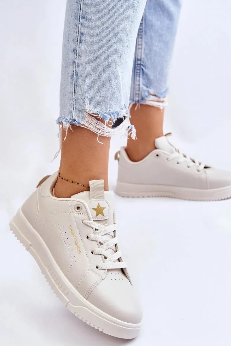 Buty Sportowe Na Platformie|Sneakersy Damskie>Boto Damskie Sznurowane Buty Sportowe Beżowe Mikaela