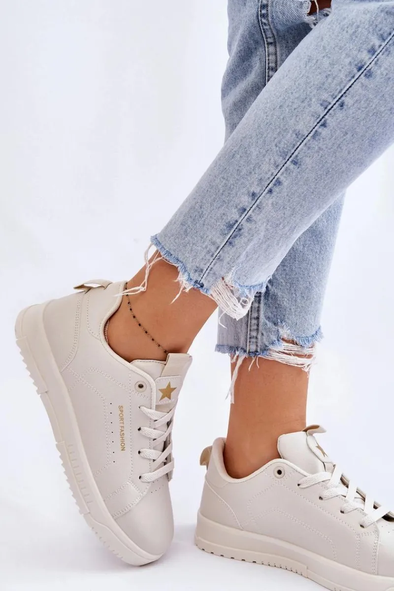 Buty Sportowe Na Platformie|Sneakersy Damskie>Boto Damskie Sznurowane Buty Sportowe Beżowe Mikaela