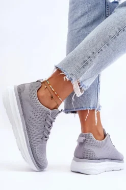Sale Boto Damskie Sznurowane Buty Sportowe Szare Lavarone