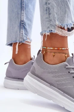 Sale Boto Damskie Sznurowane Buty Sportowe Szare Lavarone
