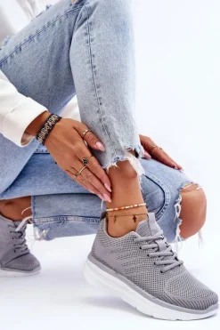 Sale Boto Damskie Sznurowane Buty Sportowe Szare Lavarone