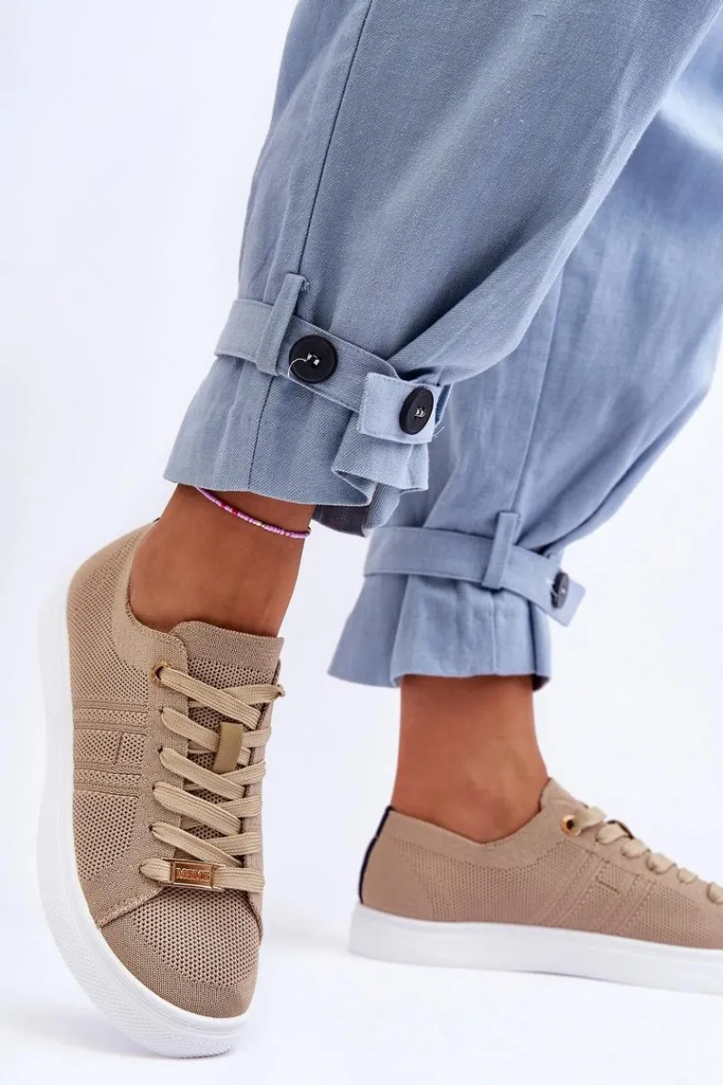 Boto Damskie Sznurowane Trampki Beżowe Etna