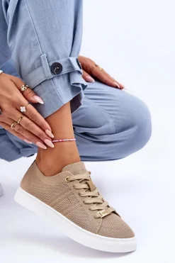 Boto Damskie Sznurowane Trampki Beżowe Etna