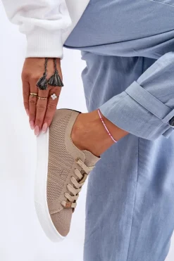 Boto Damskie Sznurowane Trampki Beżowe Etna